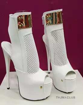 Mary Jane White Peep toe Open Heel Boots Platform High Heel Shoes