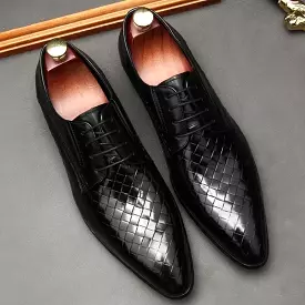 Men  Dress Shoes -  Weaved Style Oxford Leather Shoes