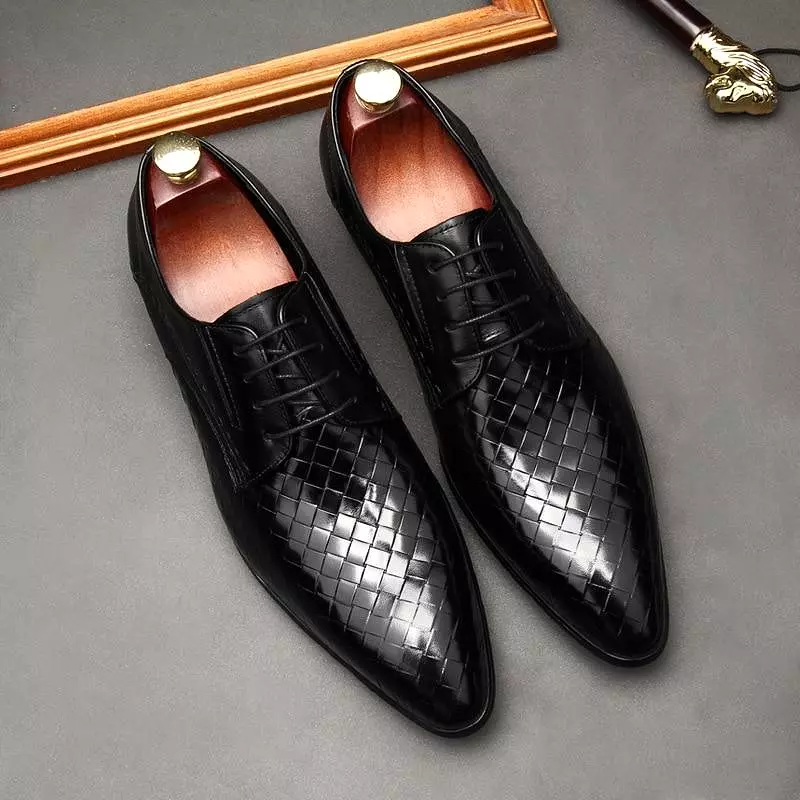 Men  Dress Shoes -  Weaved Style Oxford Leather Shoes