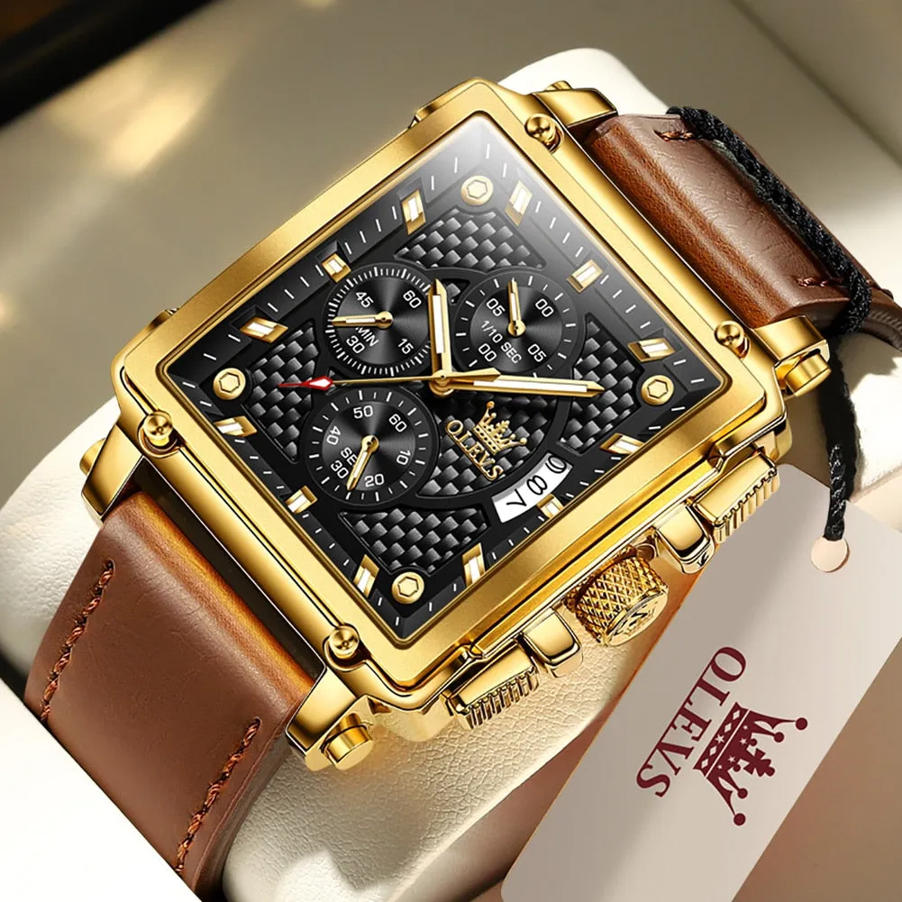 Men's Casual Square Luxury Stainless Steel Waterproof Quartz Wristwatch