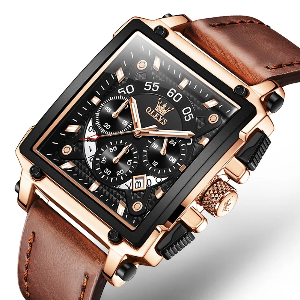 Men's Casual Square Luxury Stainless Steel Waterproof Quartz Wristwatch