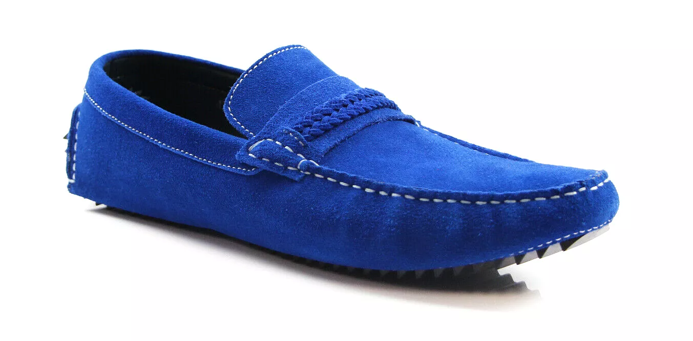 Mens Zasel Cruze Blue Suede Leather Casual Boat Deck Loafers Shoes