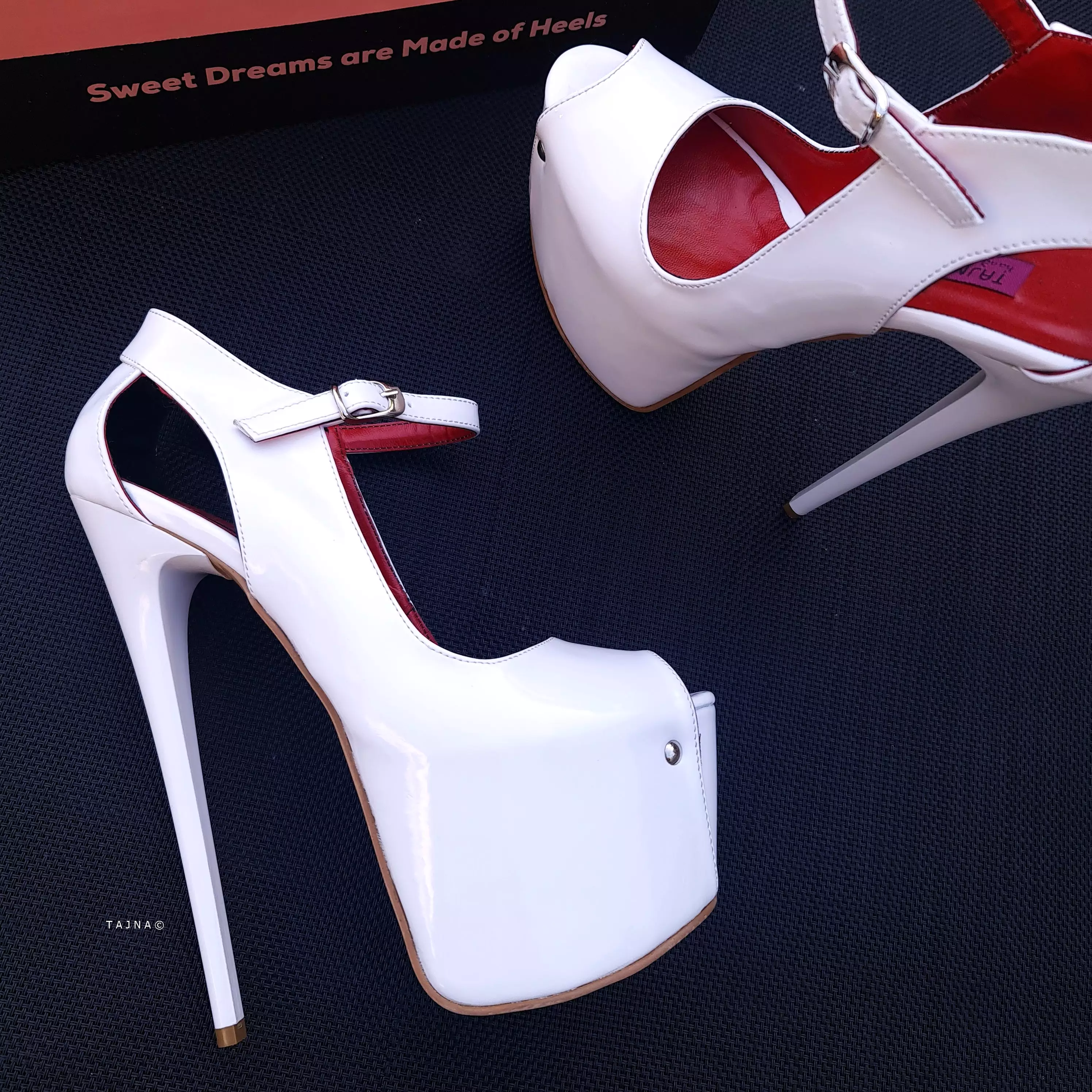 Modern Mary Jane White Gloss Open Toe Heels