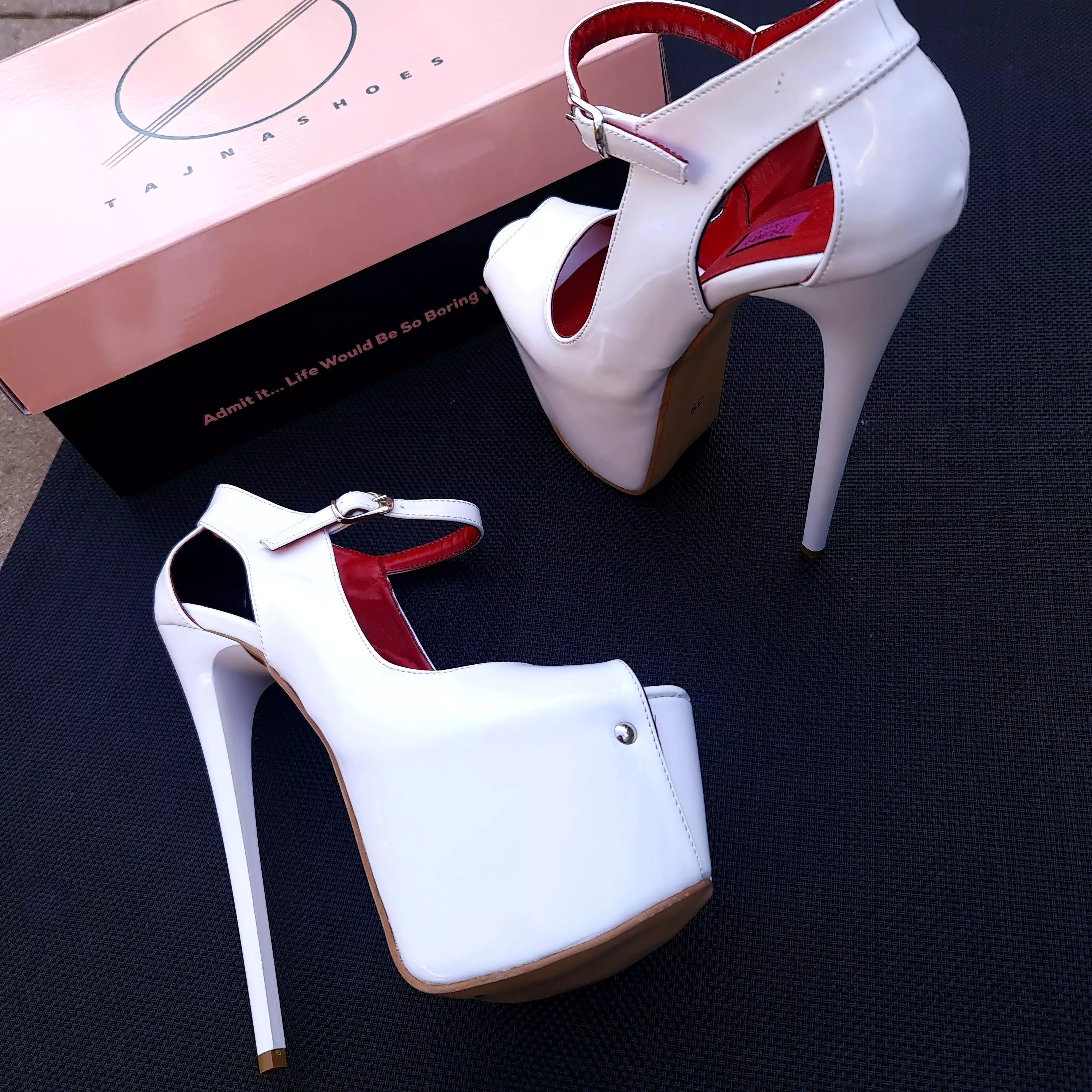 Modern Mary Jane White Gloss Open Toe Heels