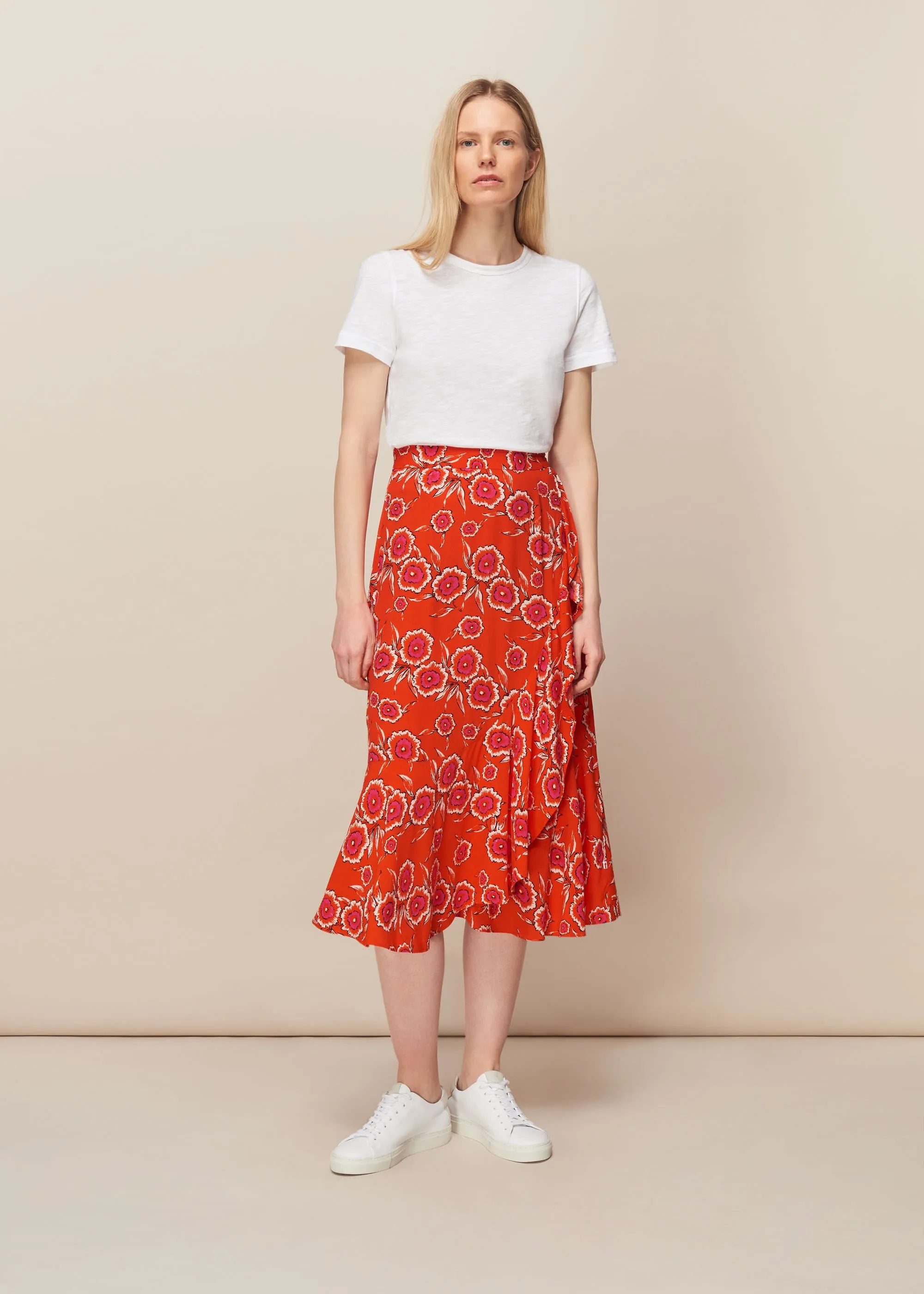 Multicolour Diagonal Floral Skirt