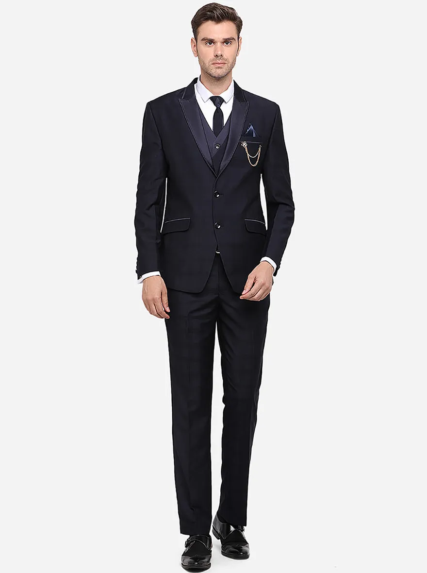 Navy Blue Checked Suit | JadeBlue