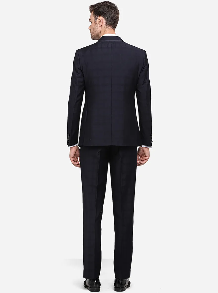 Navy Blue Checked Suit | JadeBlue