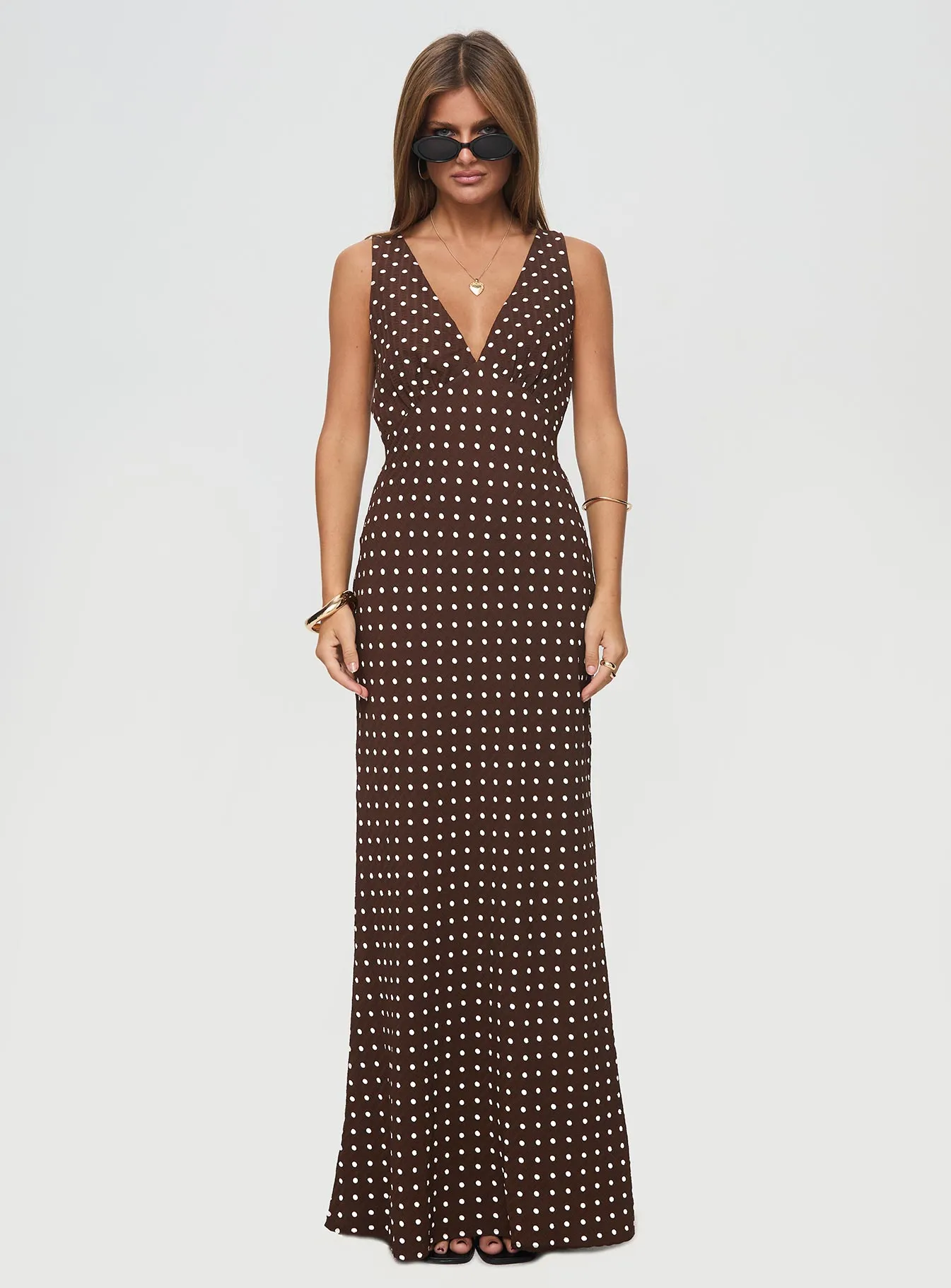 Nellie Maxi Dress Brown Polka Dot