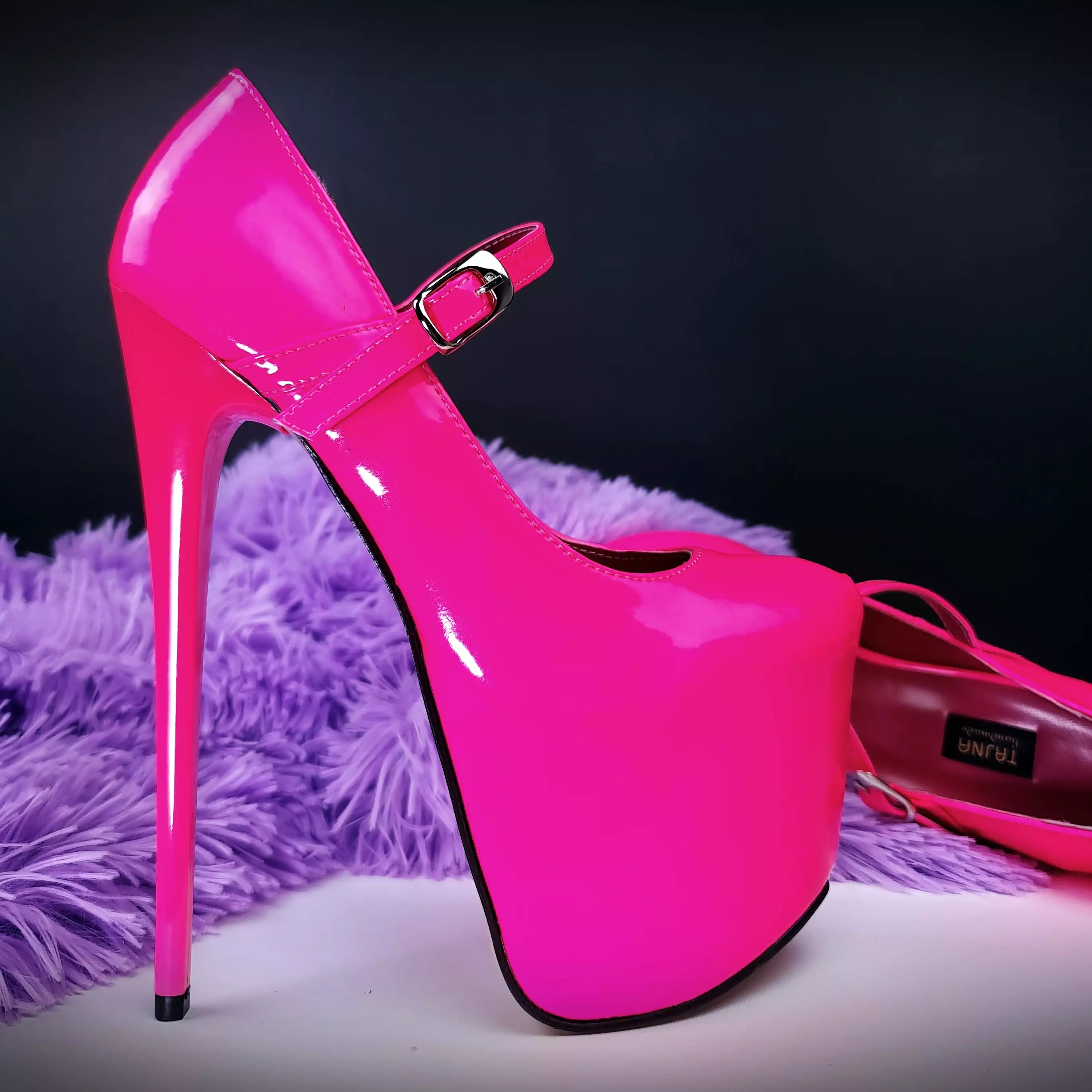 Neon Pink Gloss Mary Jane High Heel Pumps