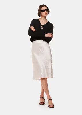 Neutral Satin Knee Length Skirt