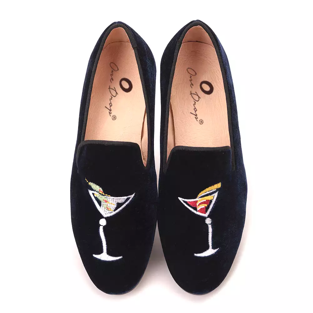 OneDrop Women Wineglass Embroidery Handmade Flats Slip Party Wedding Prom Loafers