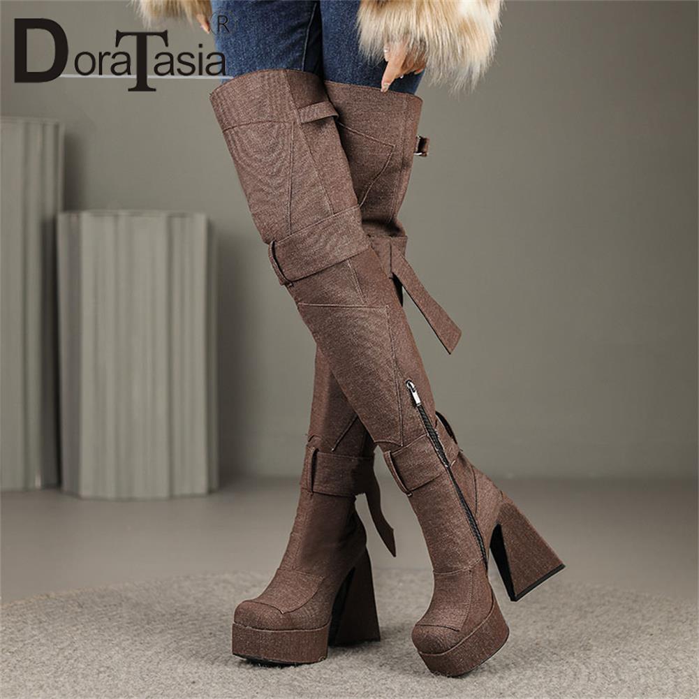 Over Knee Boots Fashion Zip Thick High Heels Women Thigh High Boots