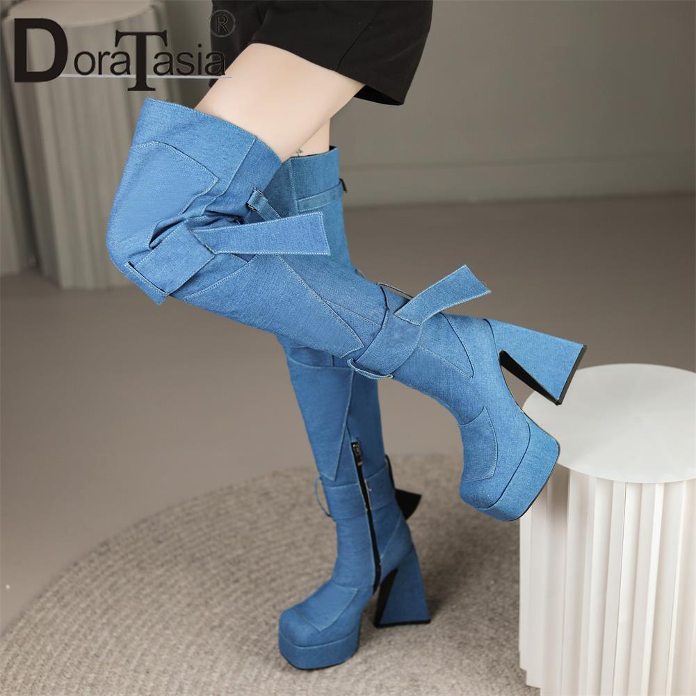 Over Knee Boots Fashion Zip Thick High Heels Women Thigh High Boots