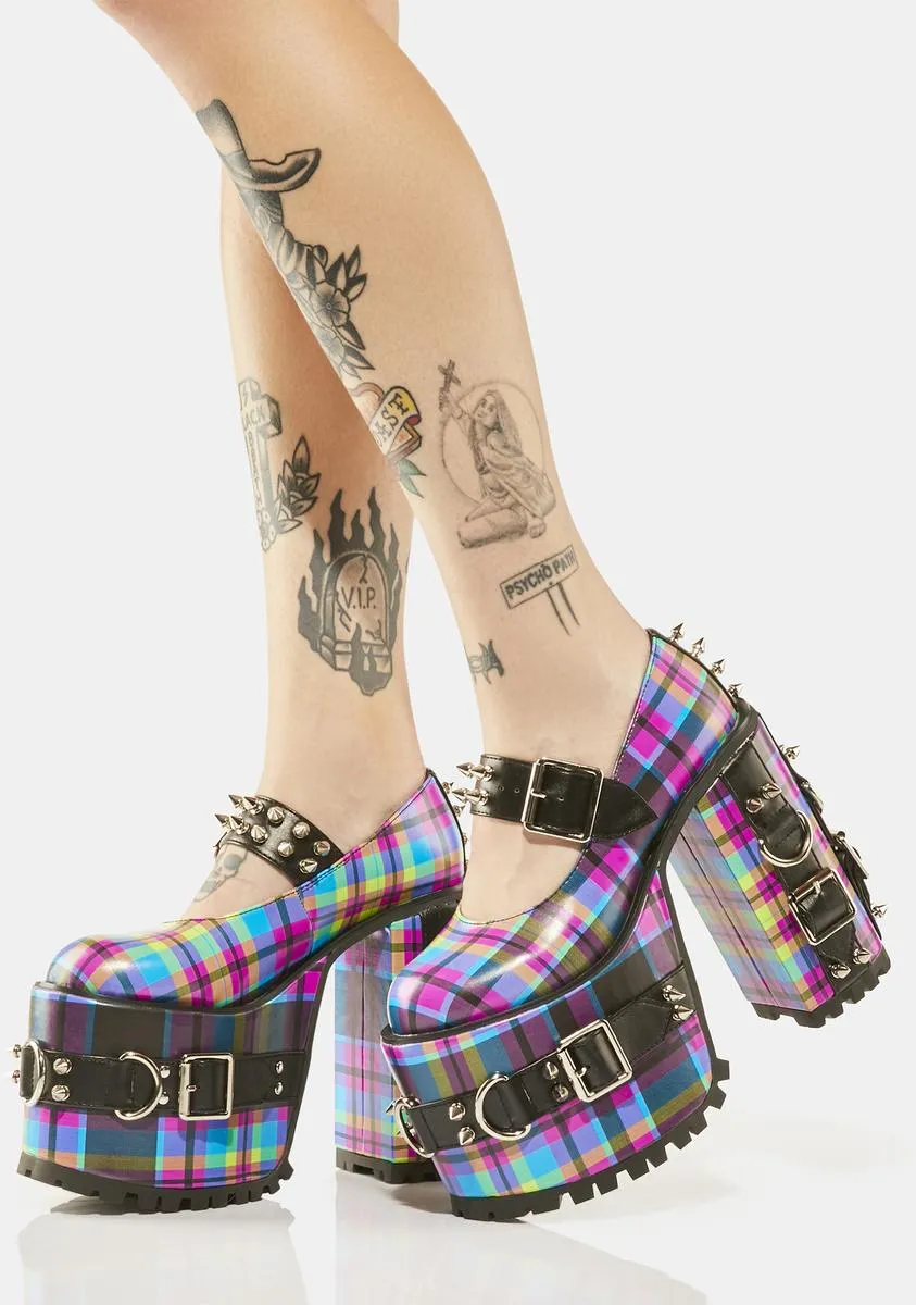 Paint The Town Plaid Mary Janes-