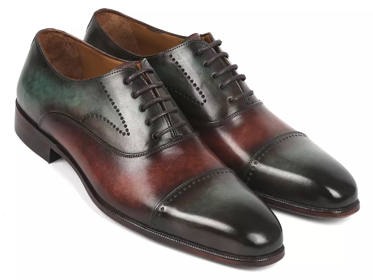 Paul Parkman Men's Cap Toe Oxfords Green & Brown 314-GRNBRW