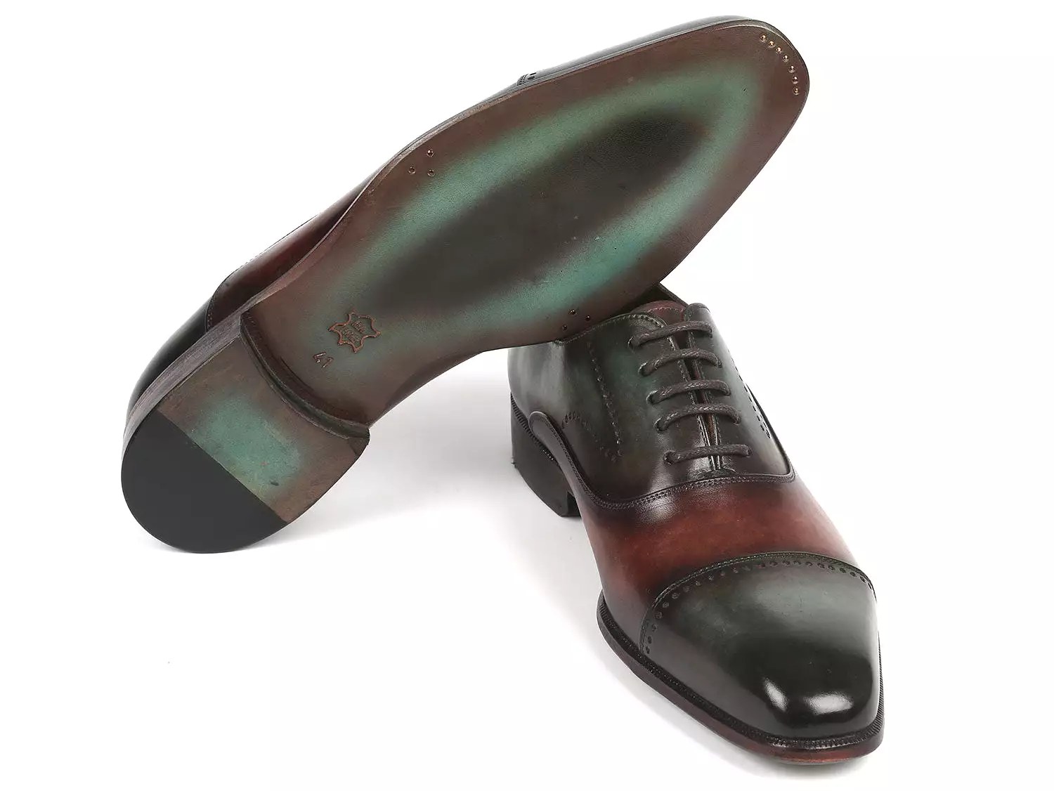 Paul Parkman Men's Cap Toe Oxfords Green & Brown 314-GRNBRW