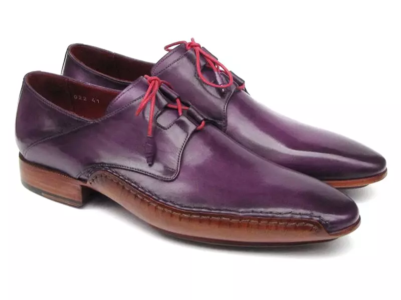 Paul Parkman Men's Ghillie Lacing Side Handsewn Dress Shoes Purple Leather