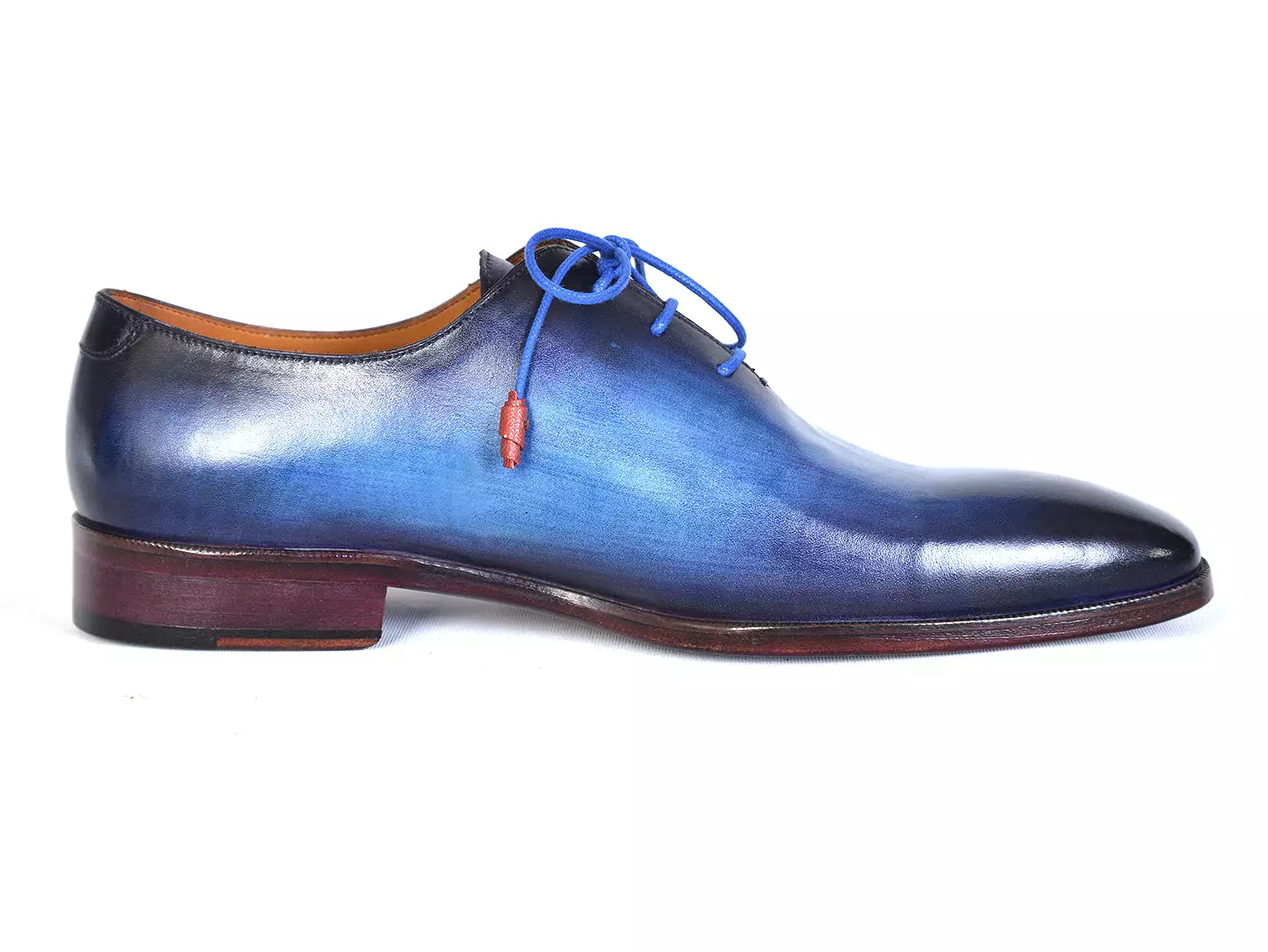 Paul Parkman Men's Plain Toe Wholecut Oxfords Blue Hand-Painted - 755-BLU