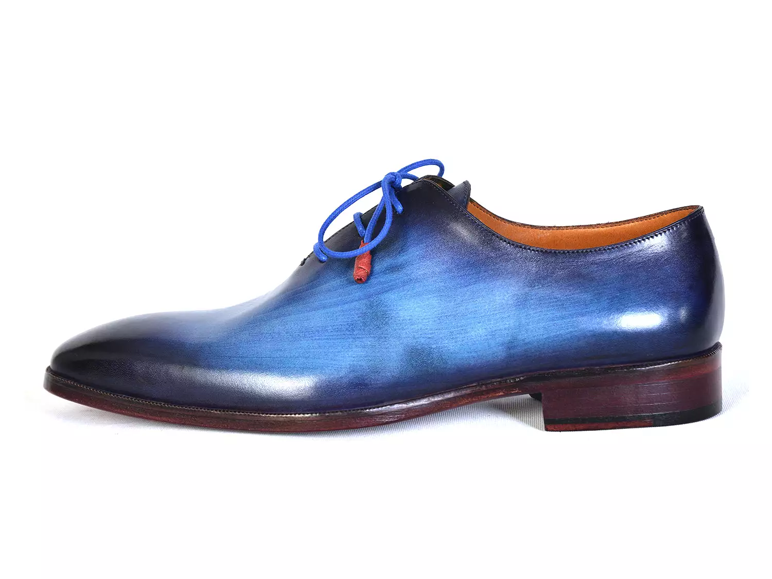 Paul Parkman Men's Plain Toe Wholecut Oxfords Blue Hand-Painted - 755-BLU