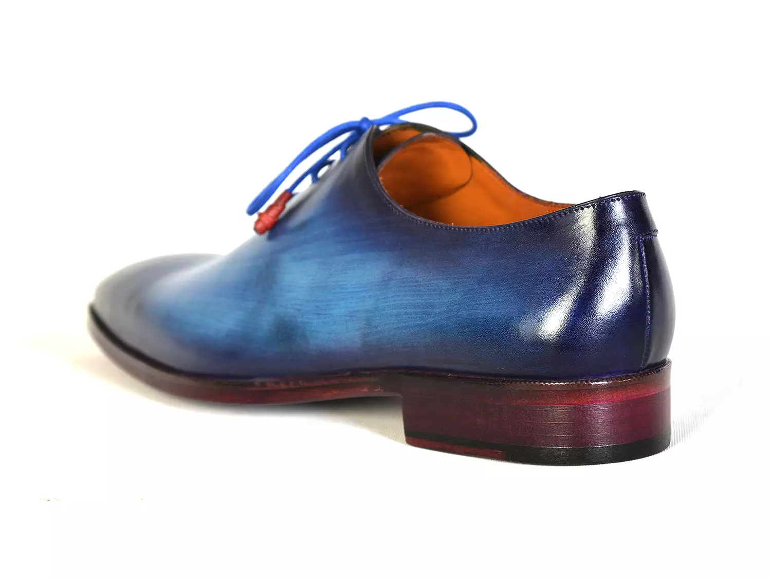 Paul Parkman Men's Plain Toe Wholecut Oxfords Blue Hand-Painted - 755-BLU