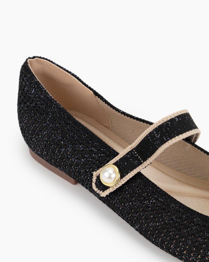 Pearl Knit Mary Jane Mesh Flat Shoes