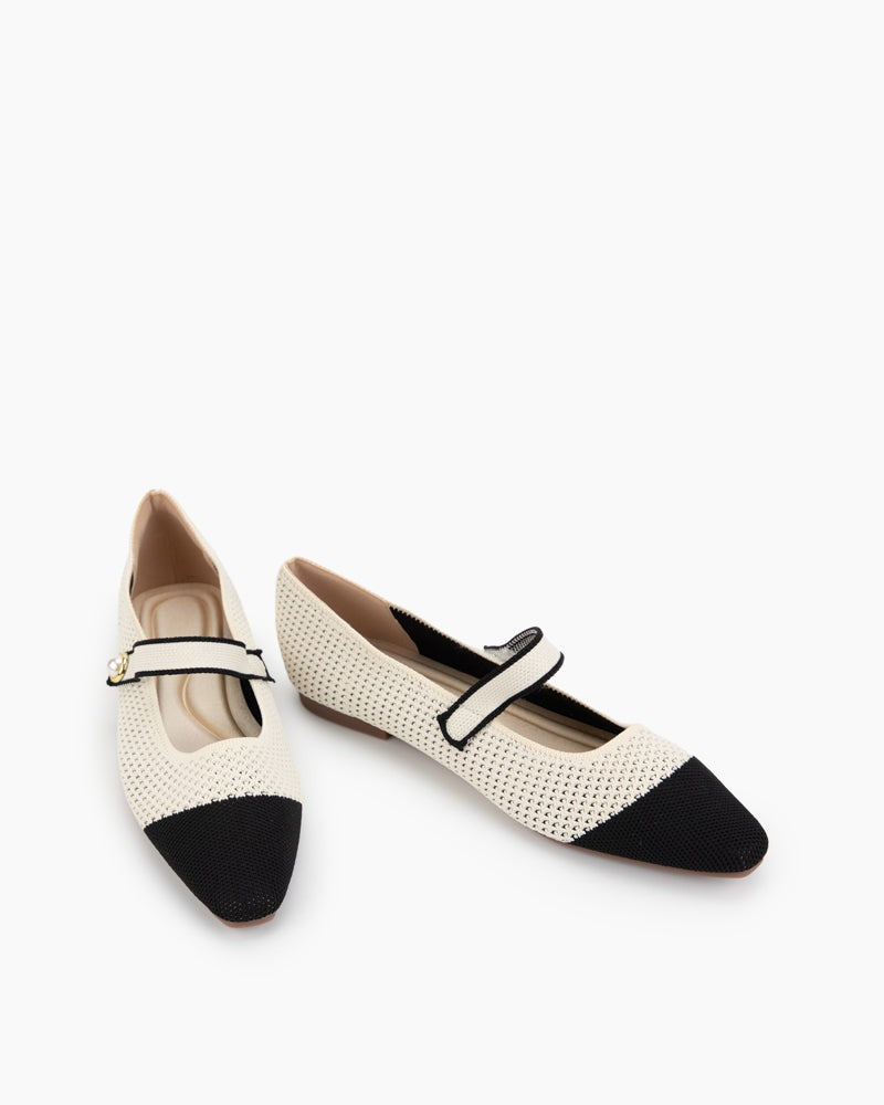 Pearl Knit Mary Jane Mesh Flat Shoes