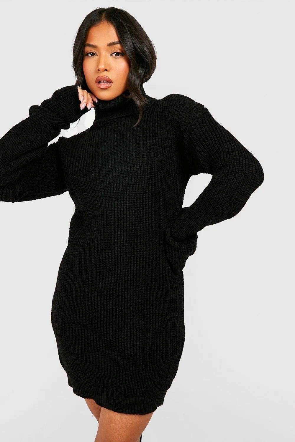 Petite Turtleneck Waffle Knit Sweater Dress