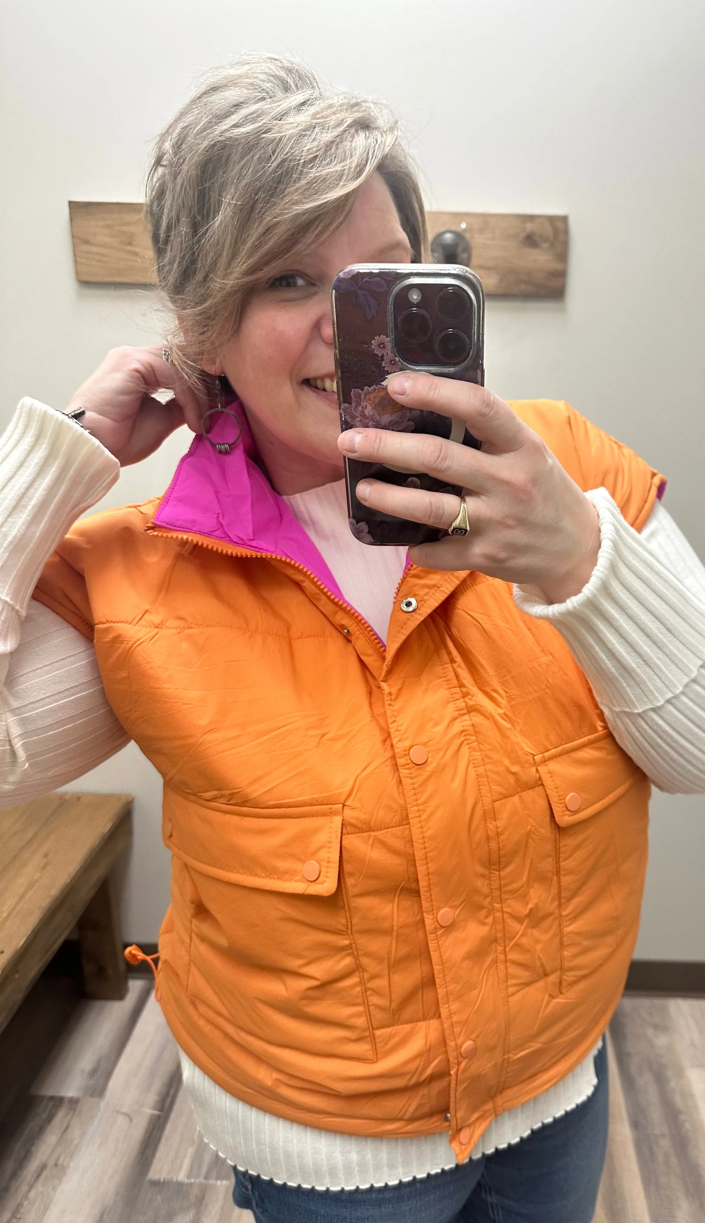 PUFFER VEST | PINK & ORANGE | REVERSIBLE