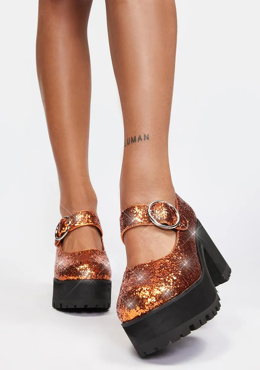 Pumpkin Sparkle Damnation Platform Mary Janes-