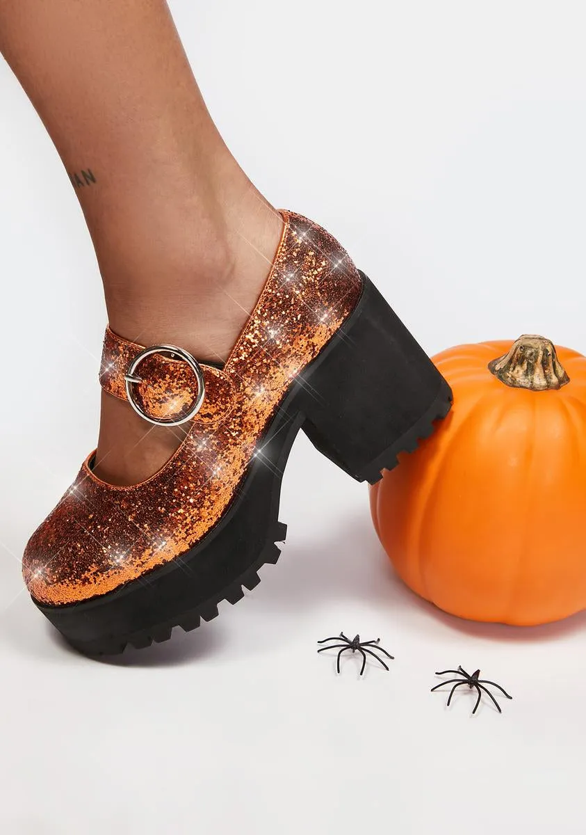 Pumpkin Sparkle Damnation Platform Mary Janes-