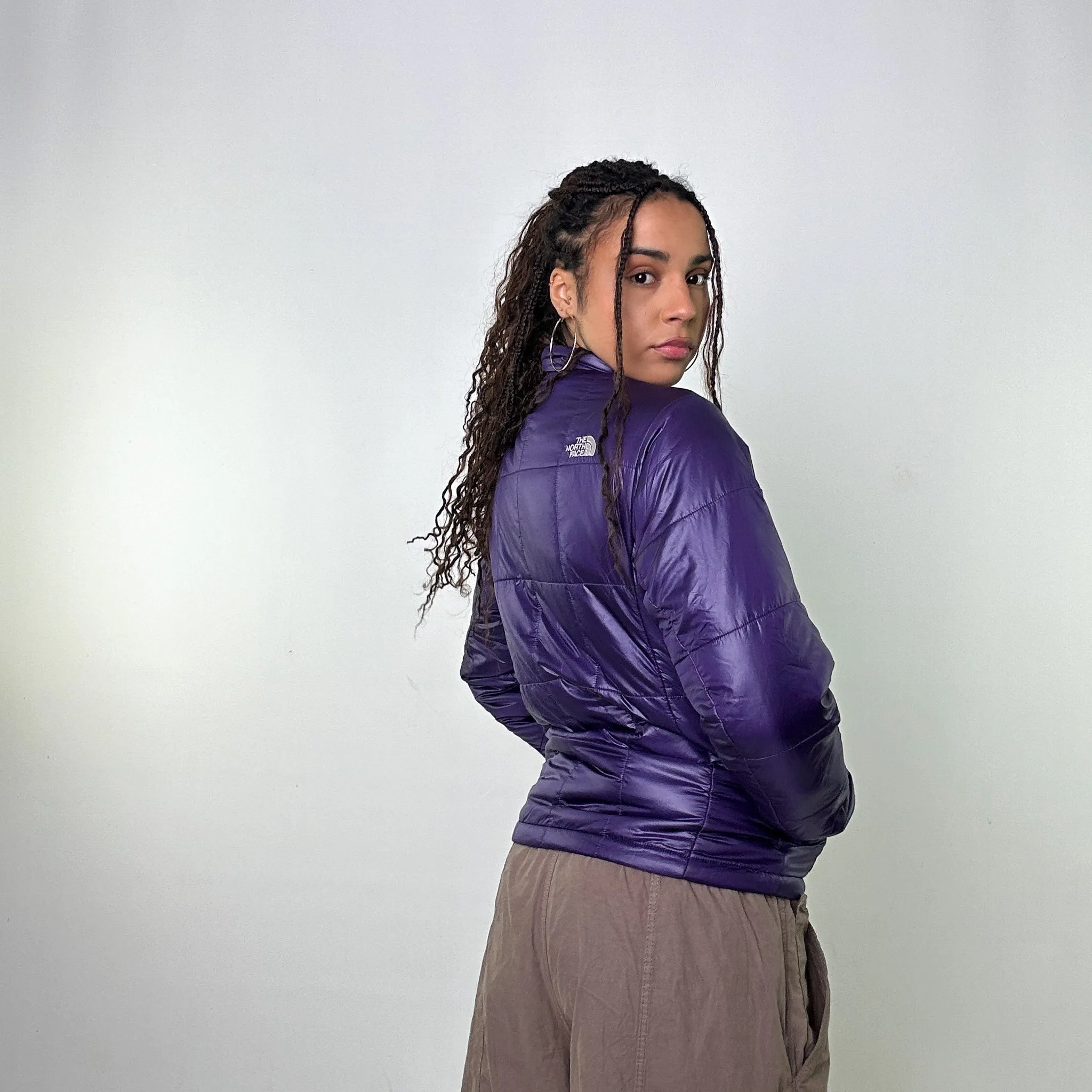 Purple 90s The North Face Light Puffer Jacket Coat (L)