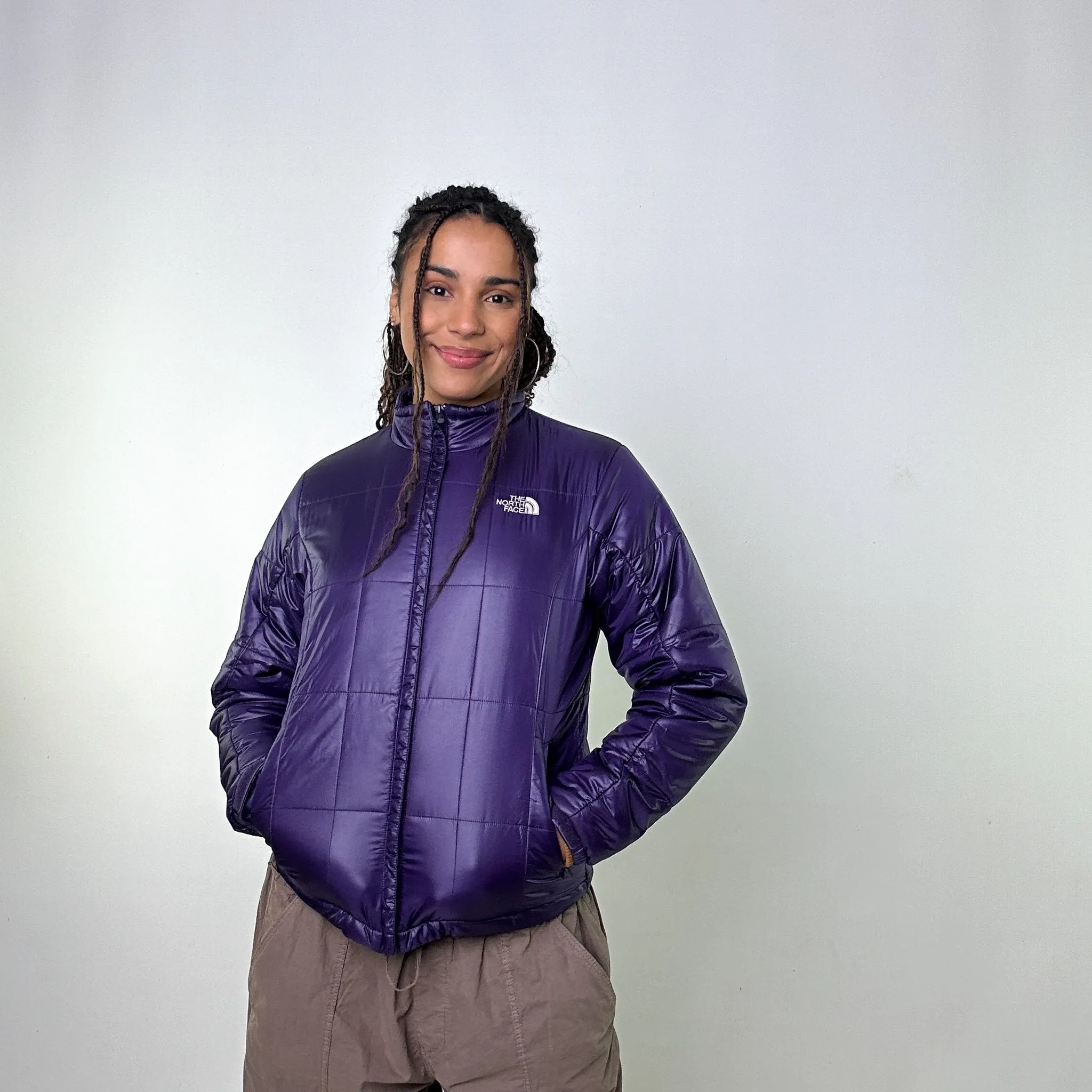 Purple 90s The North Face Light Puffer Jacket Coat (L)