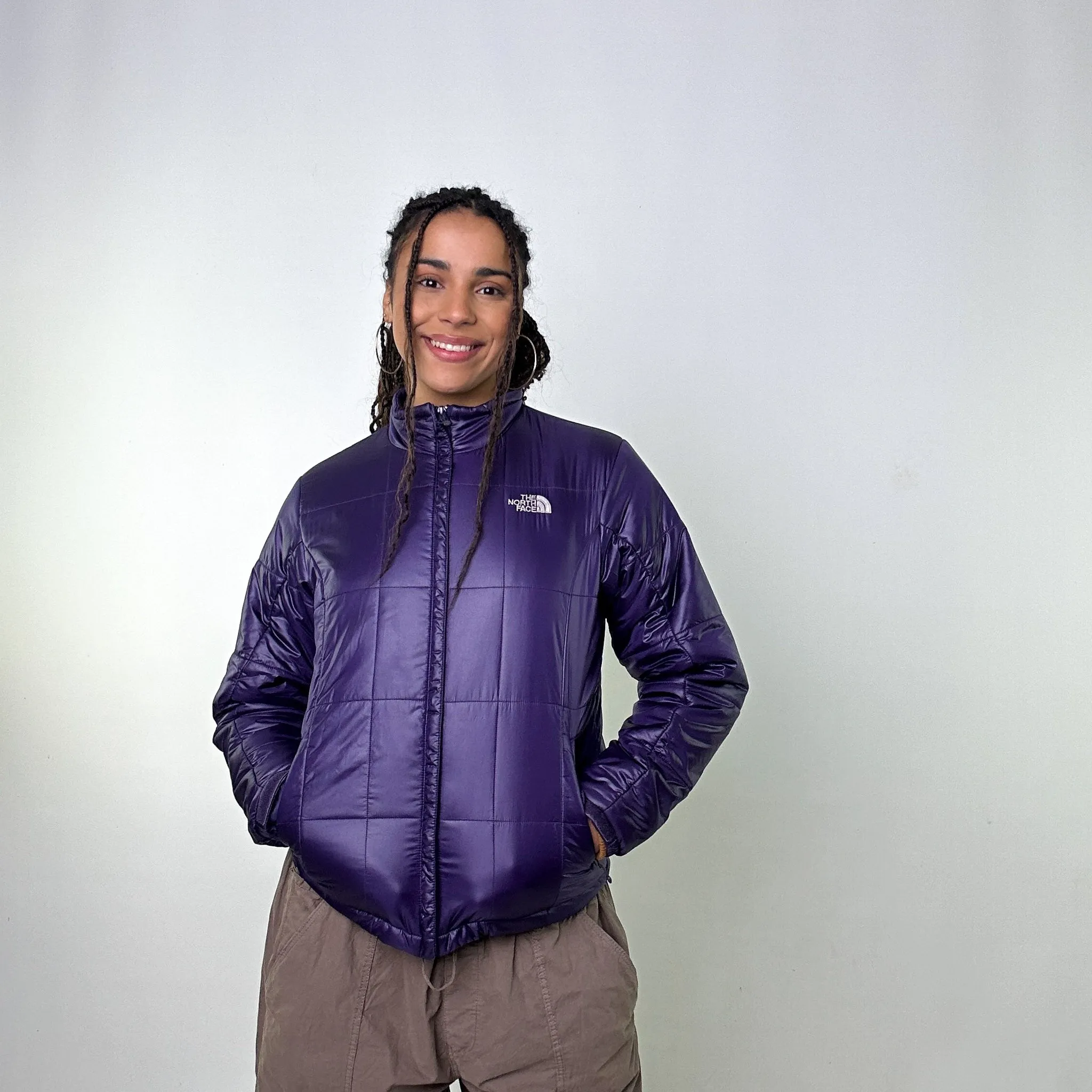 Purple 90s The North Face Light Puffer Jacket Coat (L)