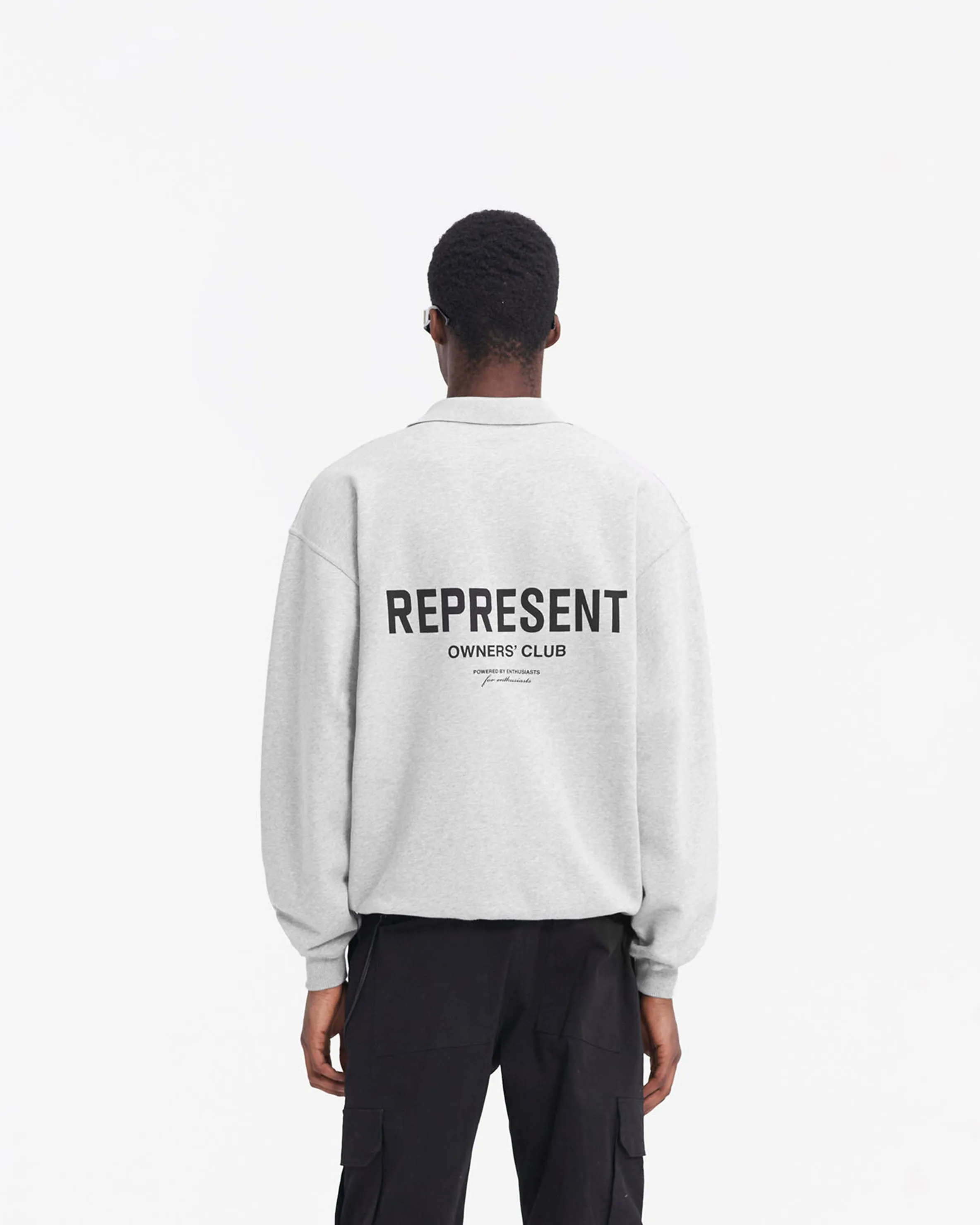 Represent Owners Club Long Sleeve Polo Sweater - Ash Grey