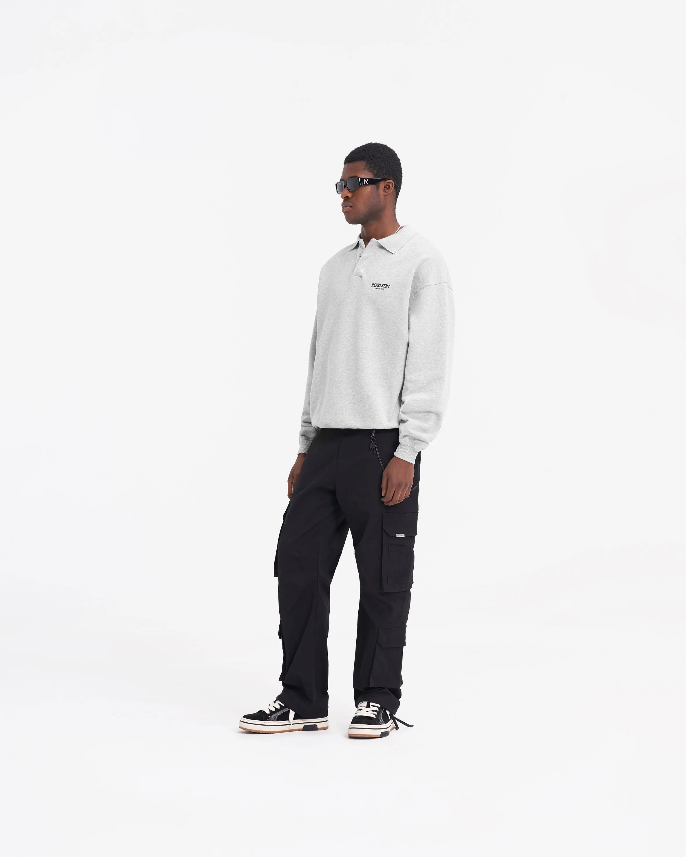 Represent Owners Club Long Sleeve Polo Sweater - Ash Grey