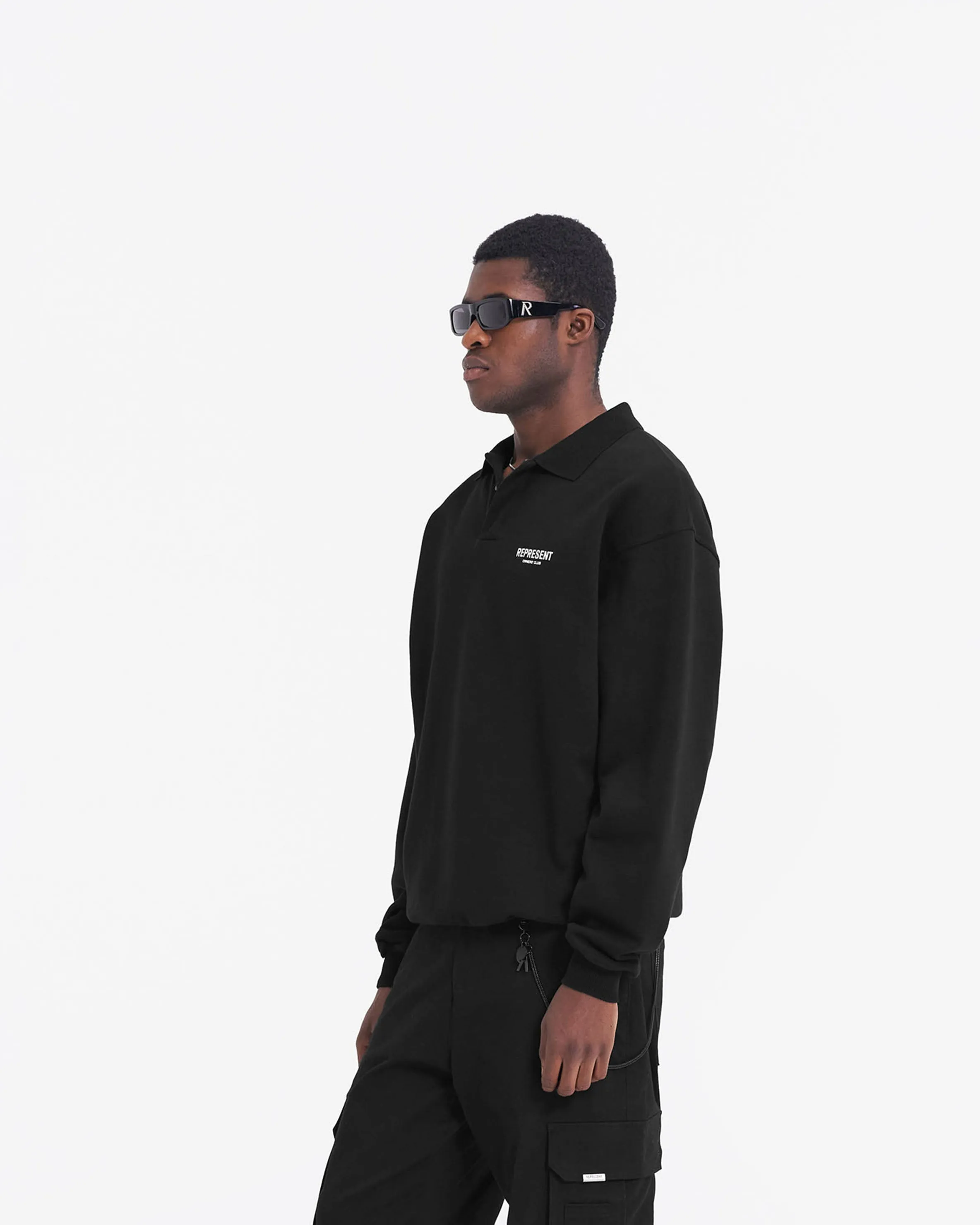 Represent Owners Club Long Sleeve Polo Sweater - Black