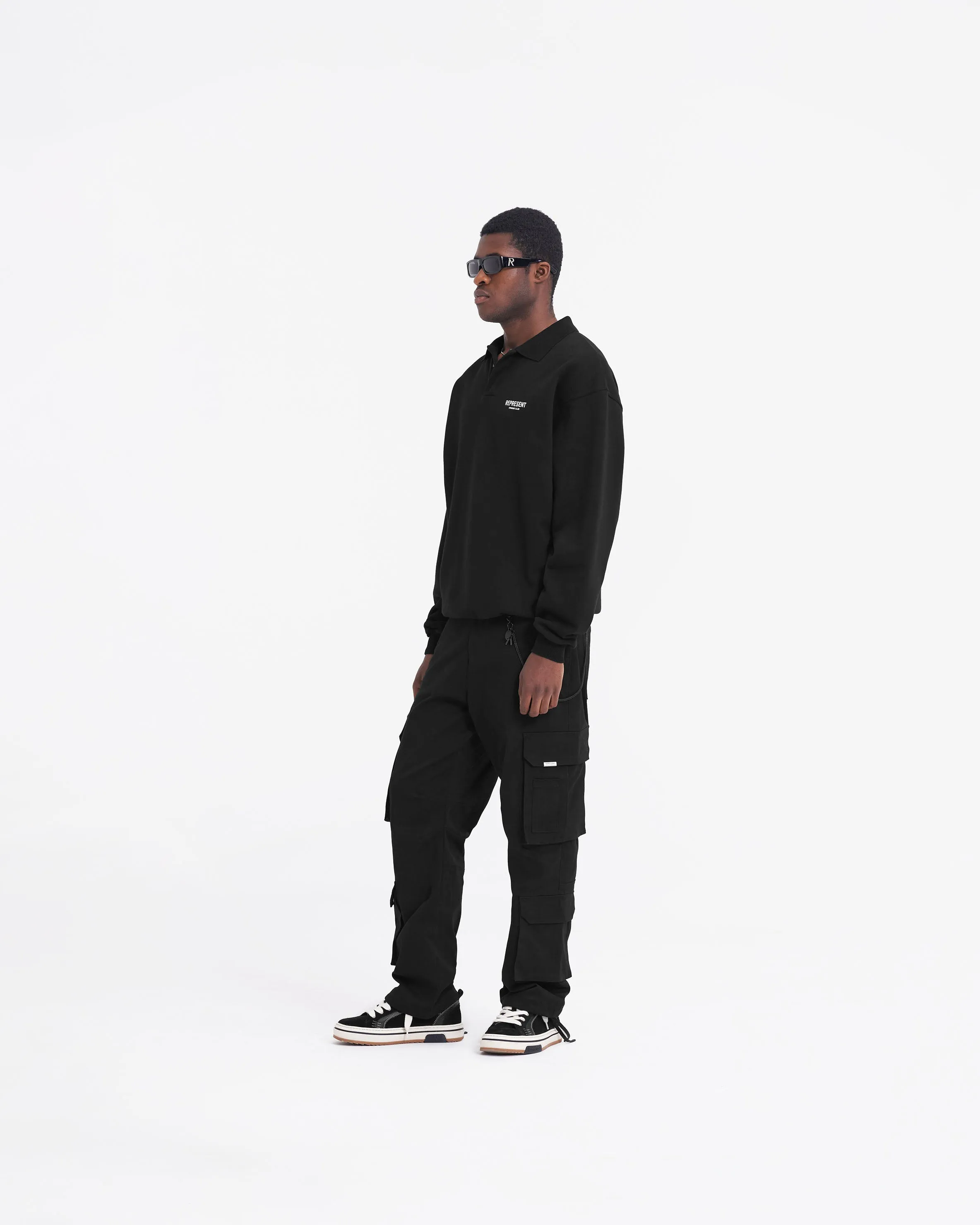 Represent Owners Club Long Sleeve Polo Sweater - Black