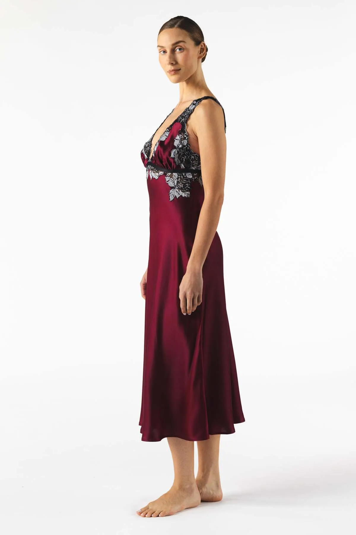 Roxy Rapture Bust Support Long Silk Gown - Bordeaux