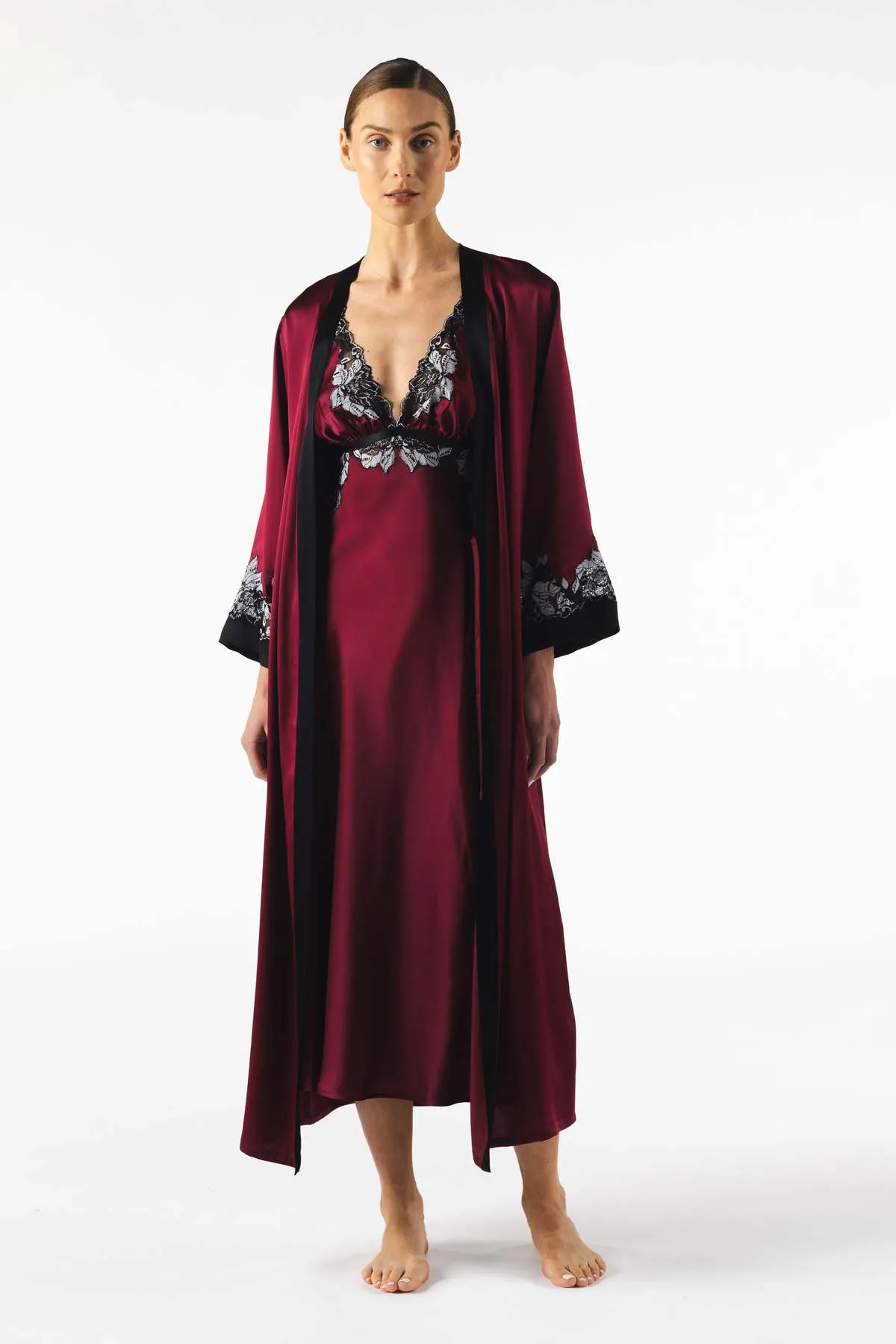 Roxy Rapture Bust Support Long Silk Gown - Bordeaux