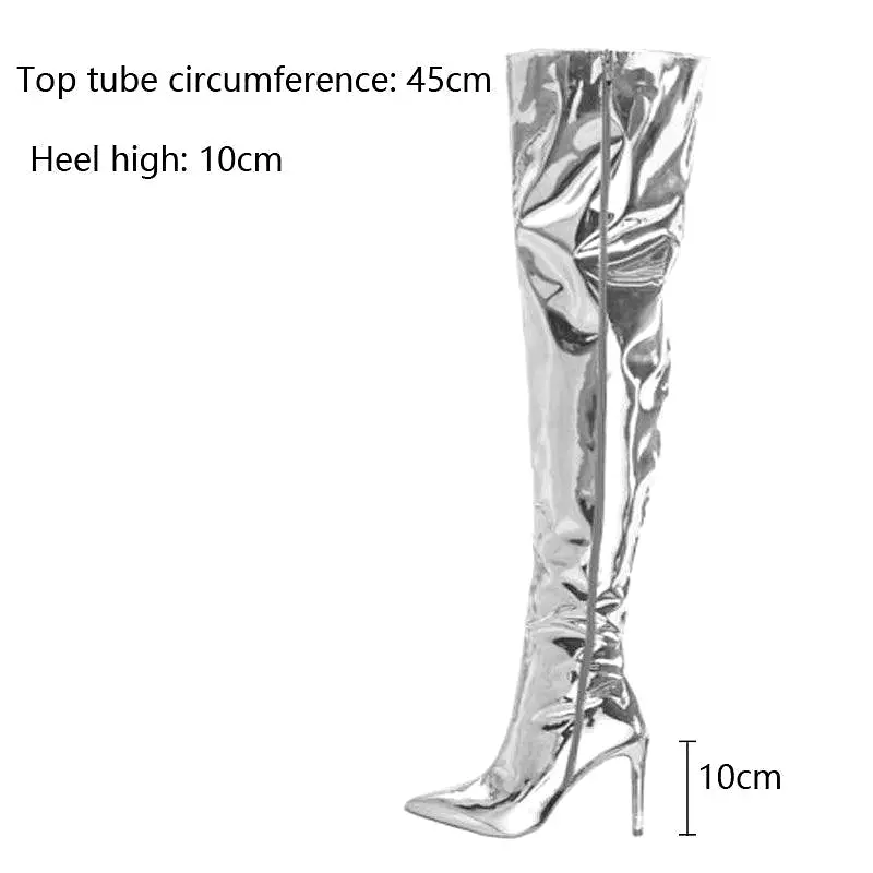 Shinny Pointed Women Knee High Boots