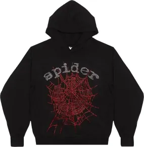 Sp5der Hoodie Black Rhinestone