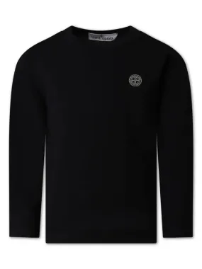 STONE ISLAND JUNIOR Black T-Shirt With Logo Patch