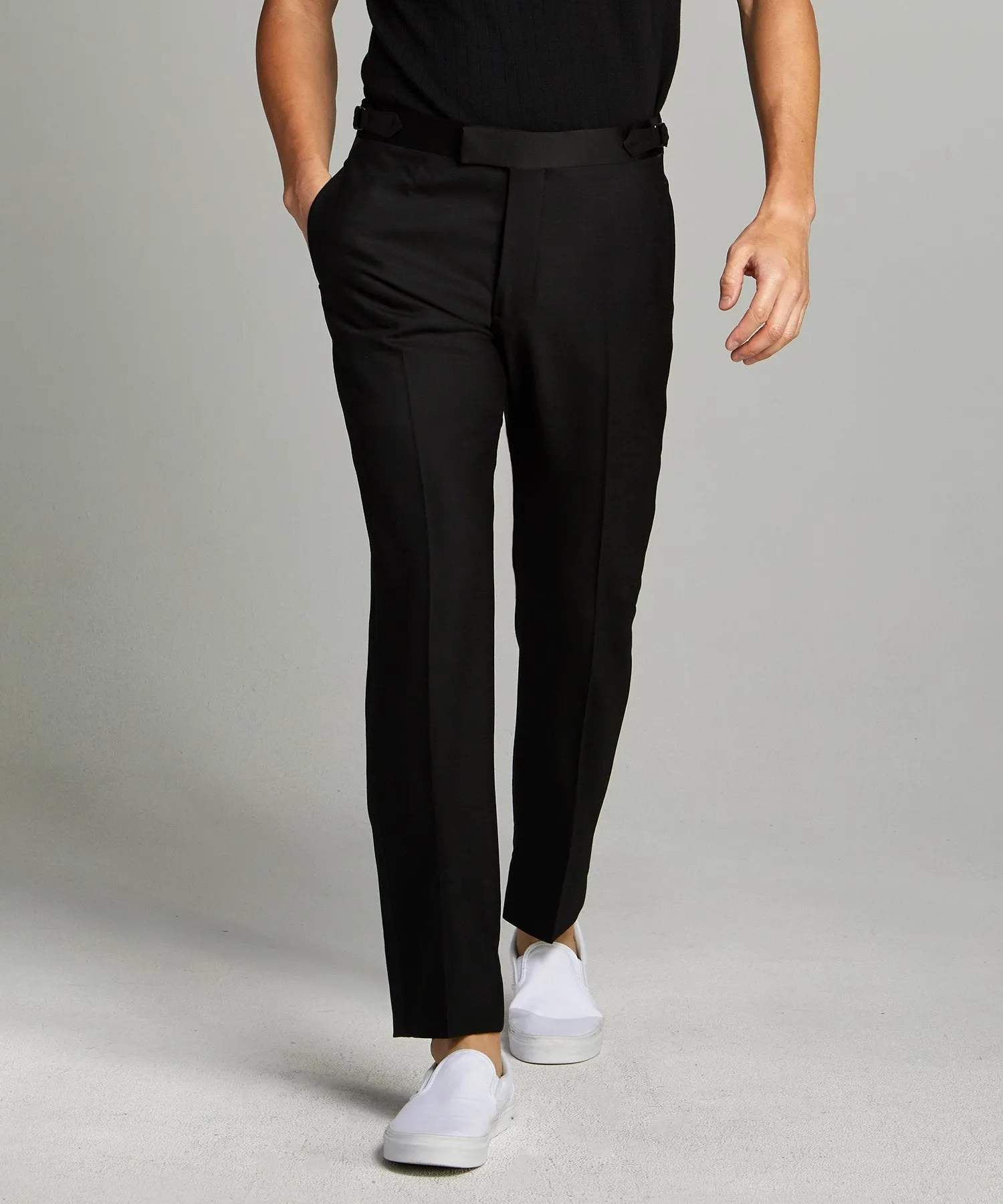 Sutton Tuxedo Pant in Black Italian Wool