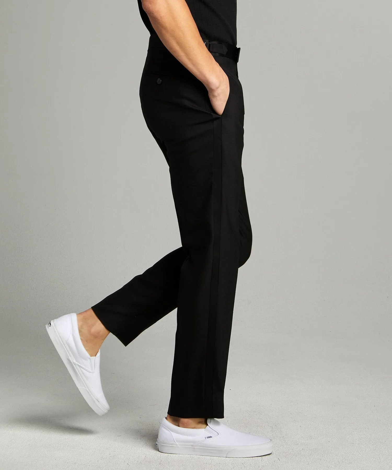 Sutton Tuxedo Pant in Black Italian Wool