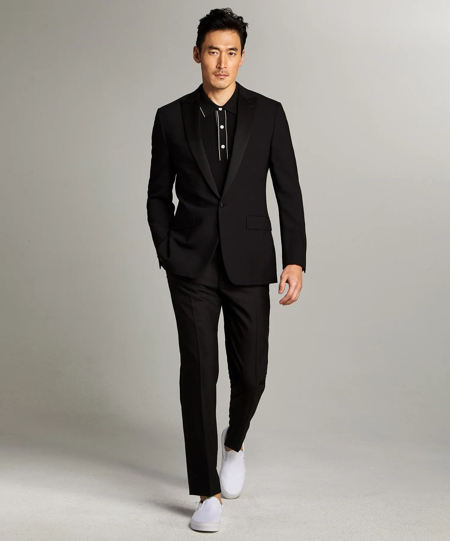 Sutton Tuxedo Pant in Black Italian Wool