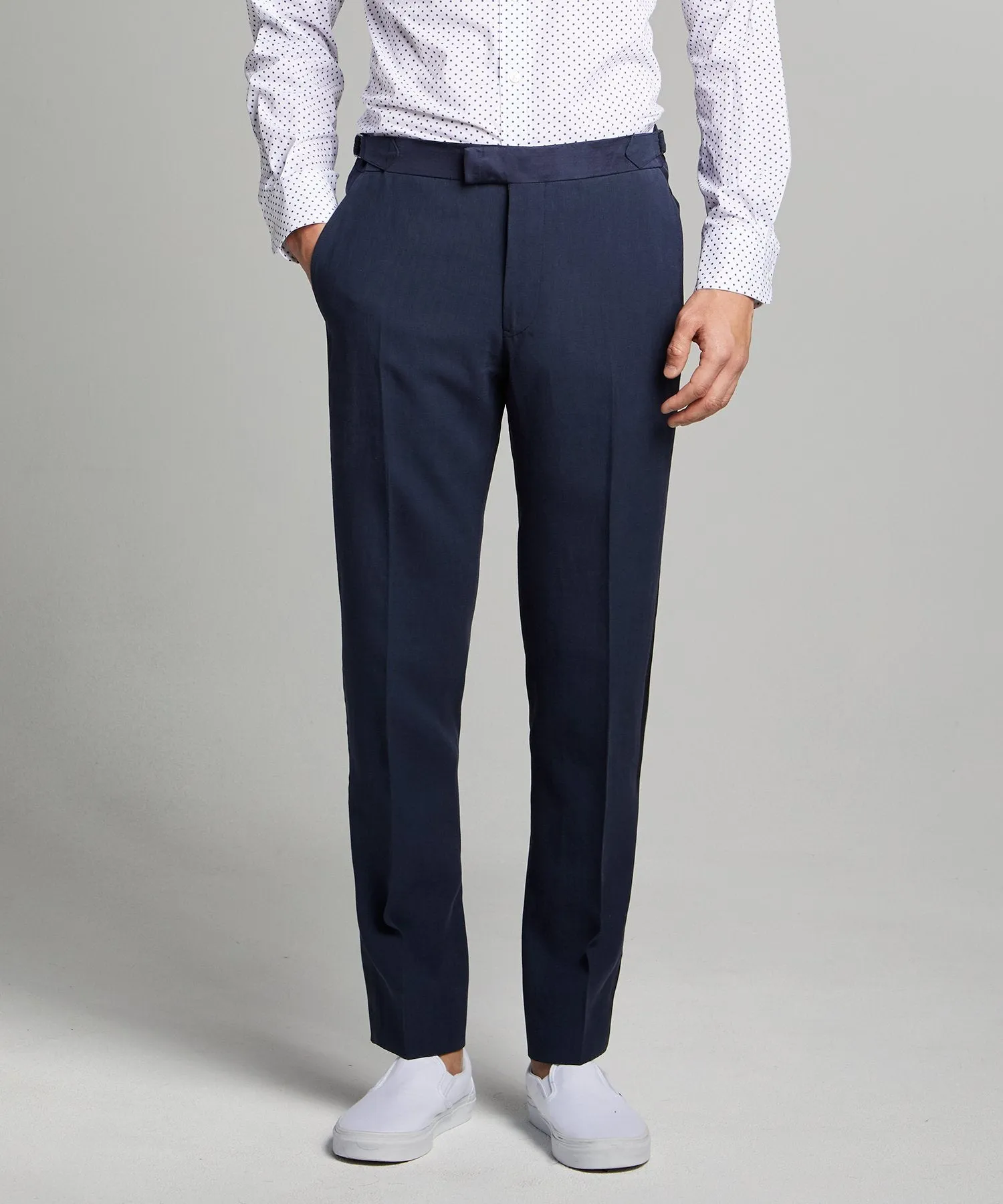 Sutton Tuxedo Pant in Navy Italian Linen