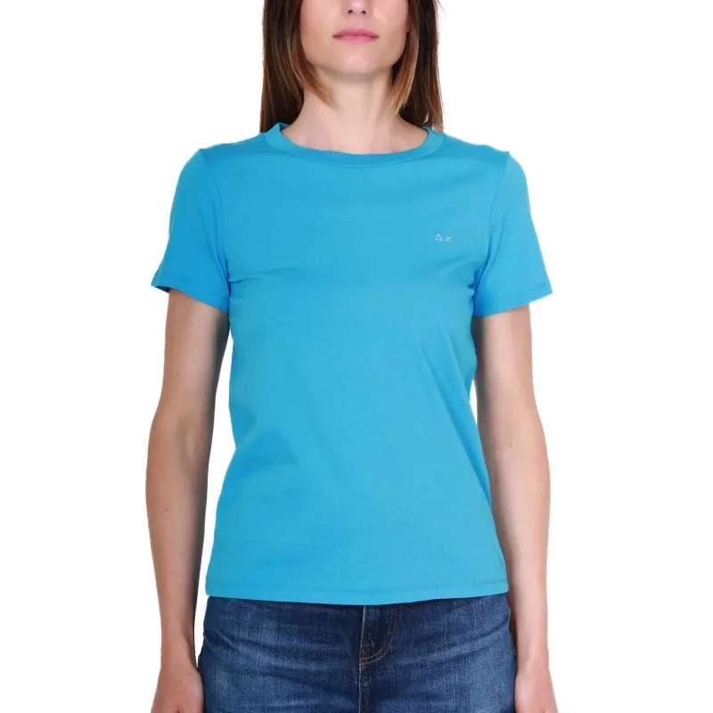 T-SHIRT DONNA GIROCOLLO IN COTONE, TURCHESE