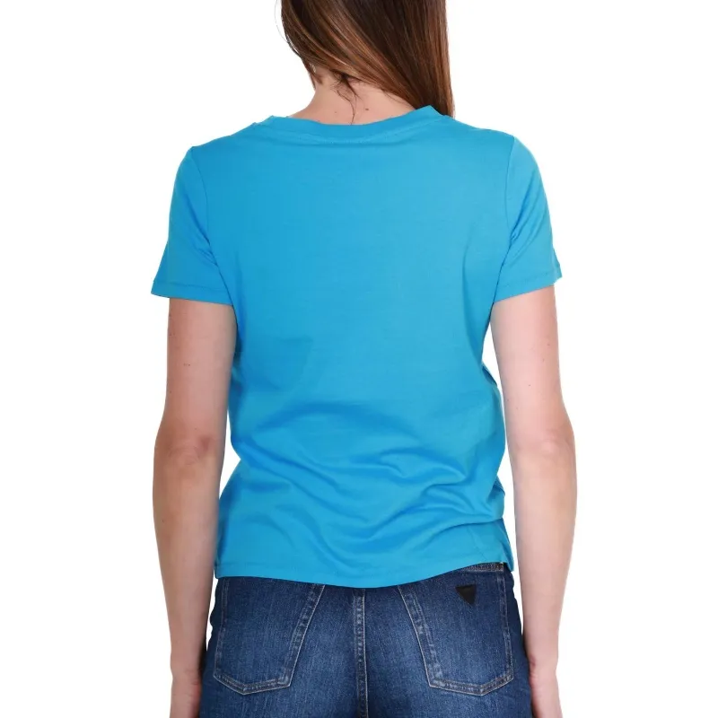 T-SHIRT DONNA GIROCOLLO IN COTONE, TURCHESE