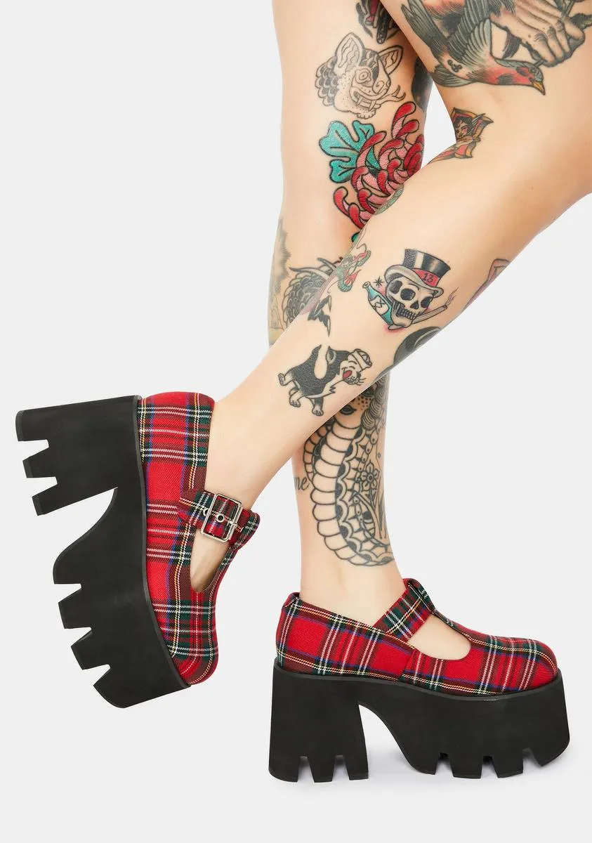 Tee Tartan Platform Mary Janes-