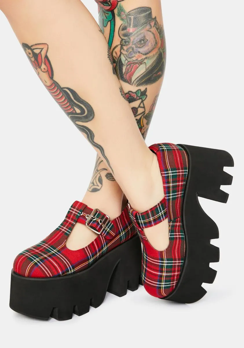 Tee Tartan Platform Mary Janes-